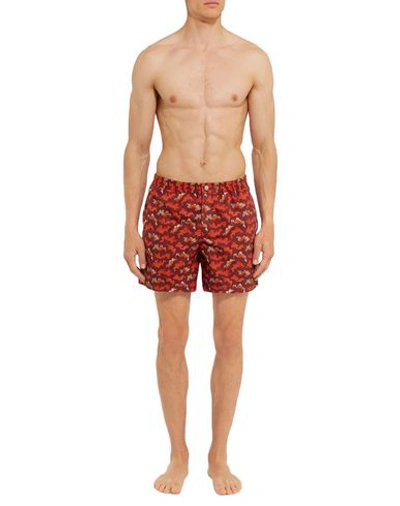 Shop Tod's Swim Shorts In Maroon