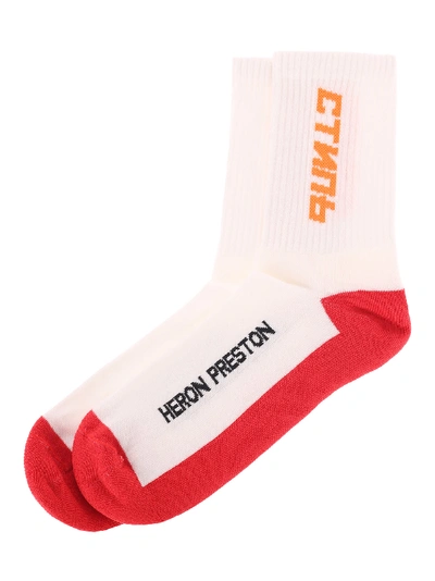 Shop Heron Preston Ctnmb Long Socks In Coral Red/orange