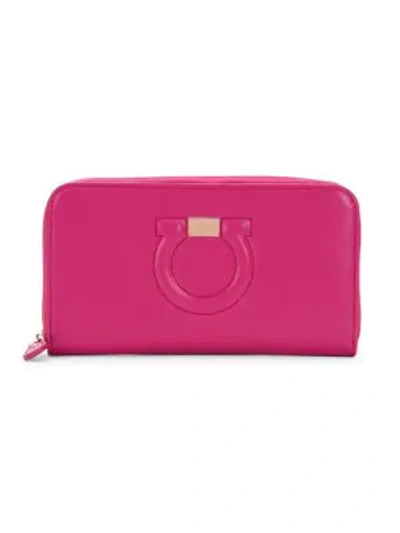 Shop Ferragamo Logo Leather Zip-around Wallet In Pink