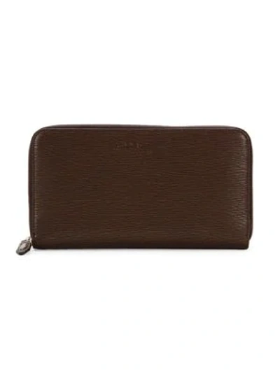 Shop Ferragamo Logo Leather Zip-around Wallet In Brown