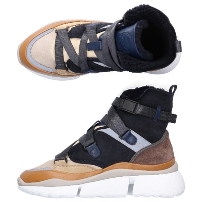 Shop Chloé High-top Sneakers Sonnie High In Blue,brown,grey