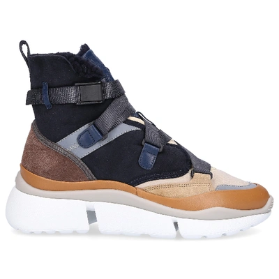 Shop Chloé High-top Sneakers Sonnie High In Blue,brown,grey