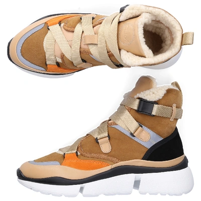 Shop Chloé High-top Sneakers Sonnie High In Beige,brown,orange