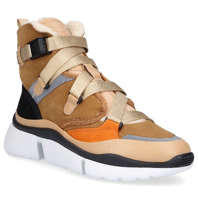 Shop Chloé High-top Sneakers Sonnie High In Beige,brown,orange