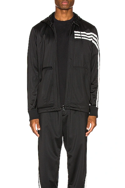 Shop Y-3 3 Stripe Hooded Track Top In Black & Ecru & Black