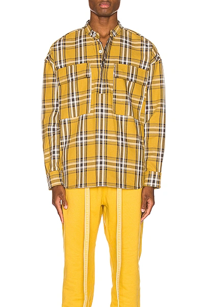 Shop Fear Of God Plaid Pullover Henley In Garden Glove Yellow Plaid