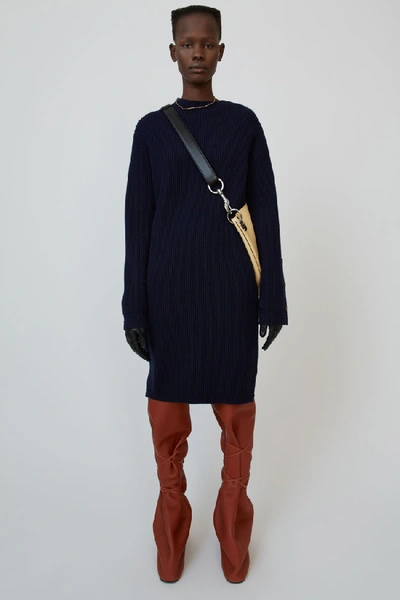 Shop Acne Studios Rib-knit Dress Navy Blue