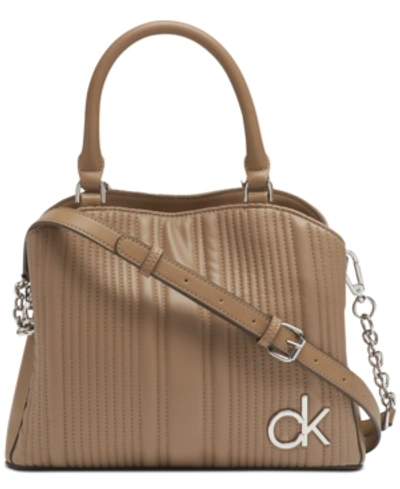 Shop Calvin Klein Paige Satchel In Taupe/silver