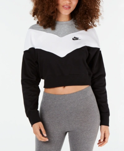 Shop Nike Colorblocked Fleece Cropped Sweatshirt In Black/dark Grey/white