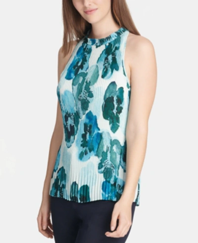 Shop Dkny High-neck Pleated Top In Dragonfly Multi