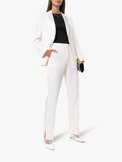 Shop Burberry Harborough Straight Leg Wool Trousers In White