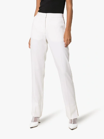 Shop Burberry Harborough Straight Leg Wool Trousers In White