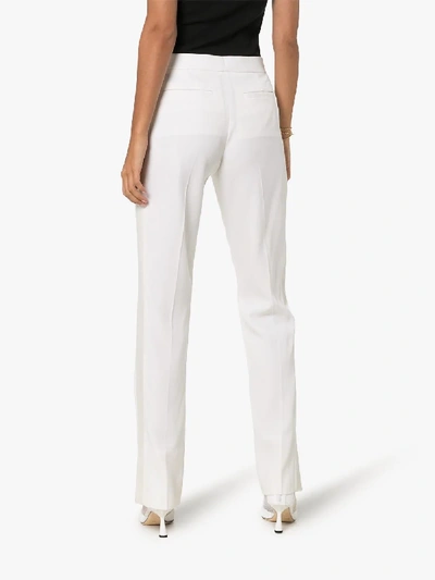 Shop Burberry Harborough Straight Leg Wool Trousers In White