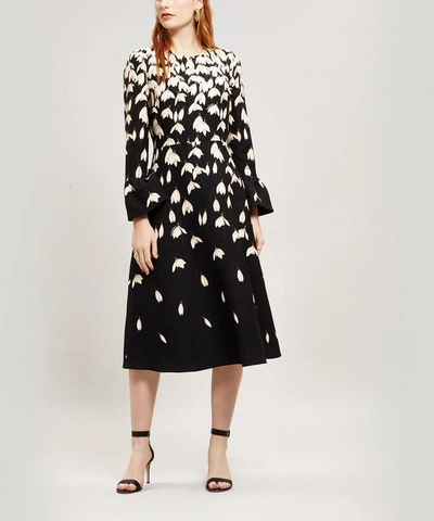 Shop Valentino Floral Silk Midi-dress In Snow Drop