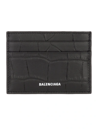 Shop Balenciaga Ville Embossed Cardholder In Black