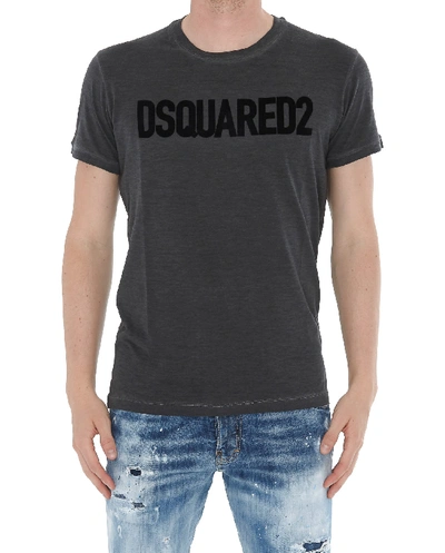 Shop Dsquared2 Velvet Logo Tshirt In Grey