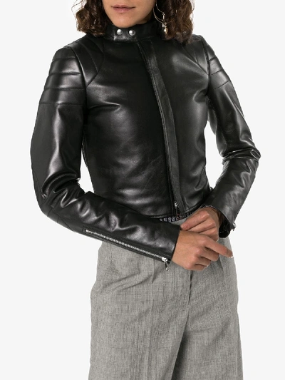 Shop Bottega Veneta Cropped Leather Jacket In Black