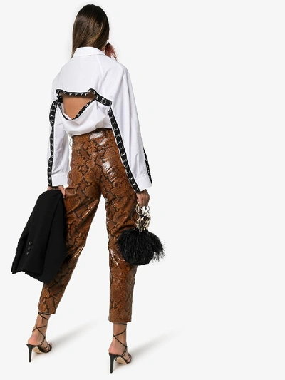 Shop Attico Python Print Leather Trousers In Brown