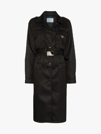 Shop Prada Belted Trench Coat In Black