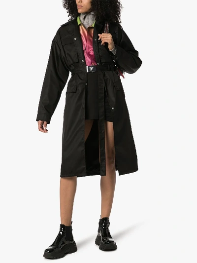 Shop Prada Belted Trench Coat In Black
