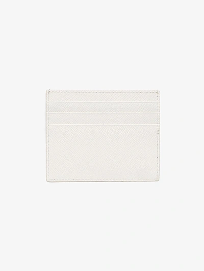 Shop Prada White Logo Plaque Leather Card Holder