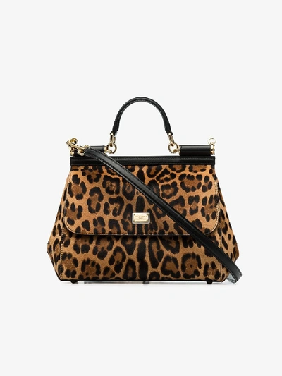 Shop Dolce & Gabbana Brown Sicily Medium Leopard Print Tote Bag