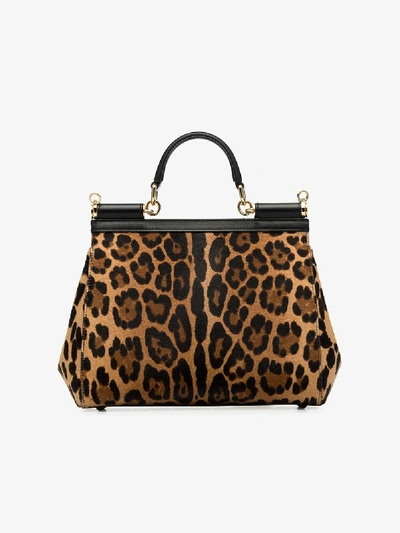 Shop Dolce & Gabbana Brown Sicily Medium Leopard Print Tote Bag
