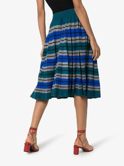 Shop Plan C Pleated Stripe Wool Skirt In Multicolour