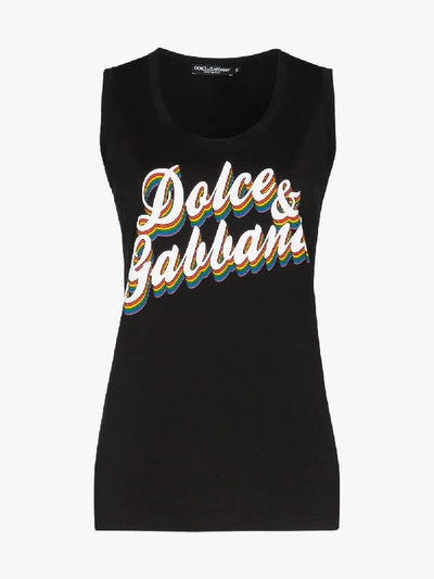 Shop Dolce & Gabbana Sleeveless Logo Print Cotton Vest In Black