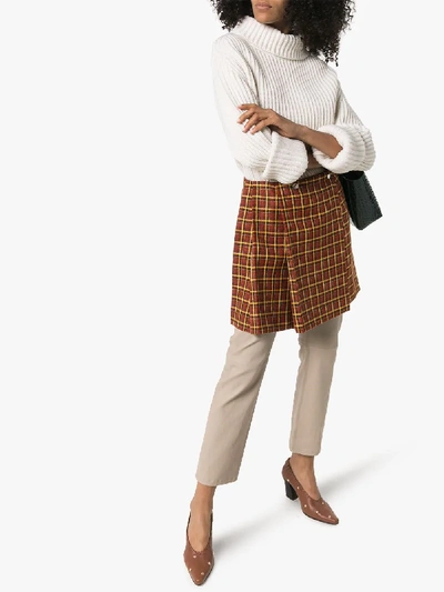 Shop Plan C Check Pleated Wool Skirt In Brown
