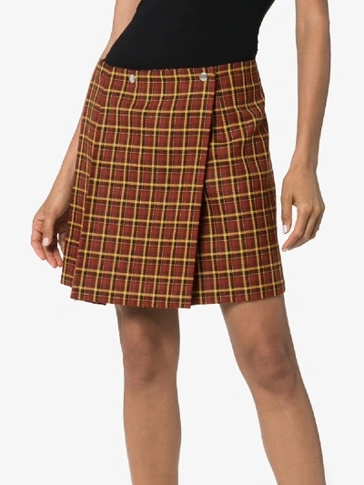Shop Plan C Check Pleated Wool Skirt In Brown
