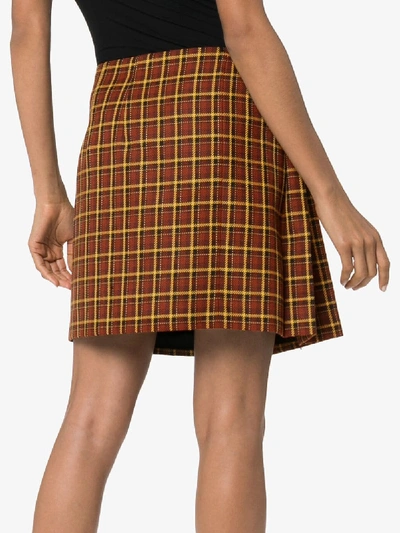 Shop Plan C Check Pleated Wool Skirt In Brown