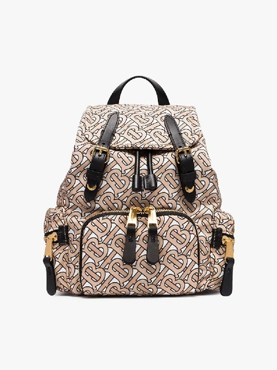 Shop Burberry Beige And Black Tb Monogram Small Backpack In Neutrals