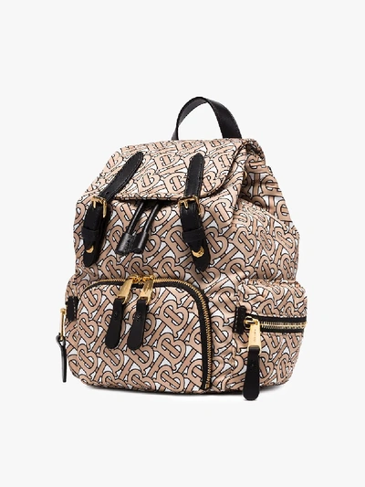 Shop Burberry Beige And Black Tb Monogram Small Backpack In Neutrals