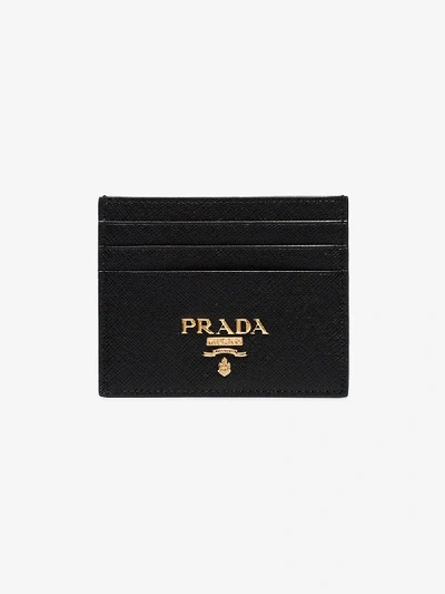Shop Prada Black Logo Plaque Leather Cardholder