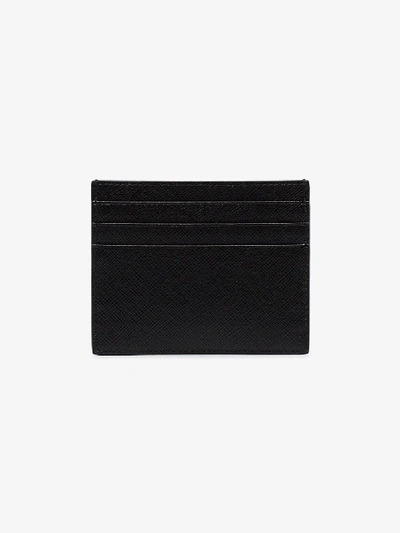 Shop Prada Black Logo Plaque Leather Cardholder