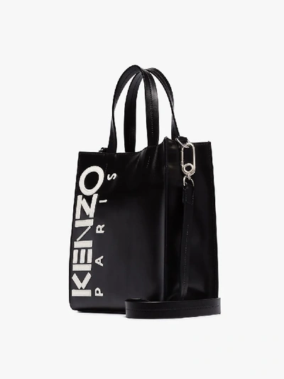 Shop Kenzo Black Logo Print Leather Tote Bag