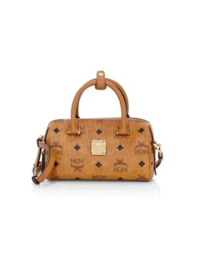 Shop Mcm Boston Essential Visetos Original Satchel In Cognac