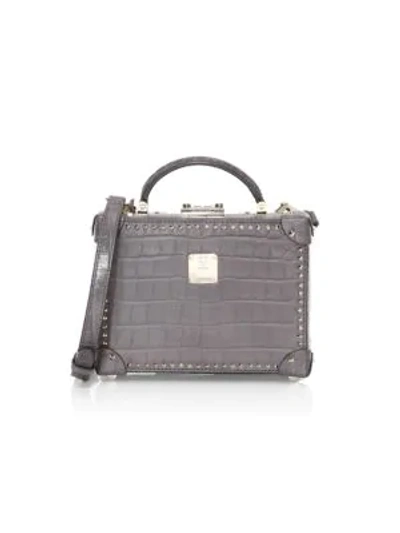 Shop Mcm Women's Small Berlin Croc-embossed Leather Box Bag In Grey