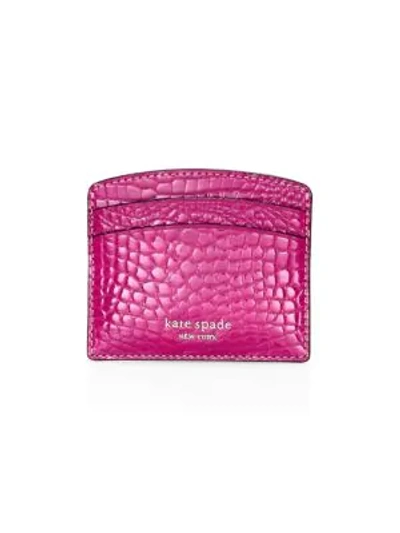 Shop Kate Spade Sylvia Croc-embossed Patent Leather Card Holder In Berry