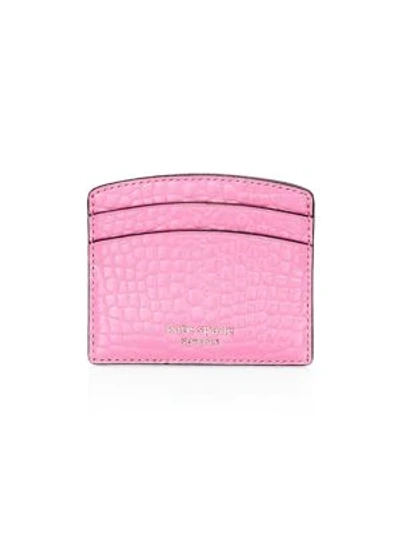 Shop Kate Spade Sylvia Croc-embossed Patent Leather Card Holder In Pink