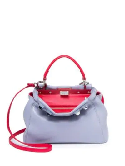 Shop Fendi Peekaboo Mini Studded Leather Satchel In Powder Blue