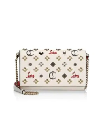 Shop Christian Louboutin Paloma Studded Leather Clutch In Snow Red Gold