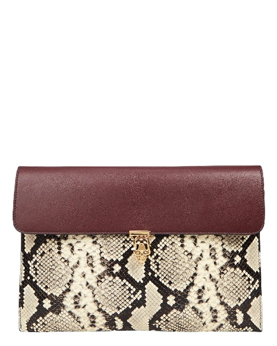 Shop Alexander Mcqueen Skull Envelope Leather Clutch In Dark Red/python