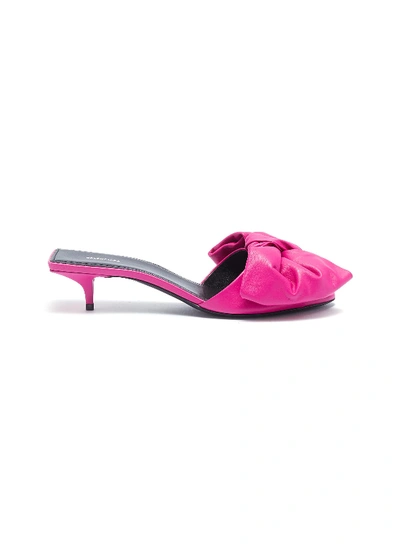 Shop Balenciaga 'square Knife Bow' Leather Sandals In Pink