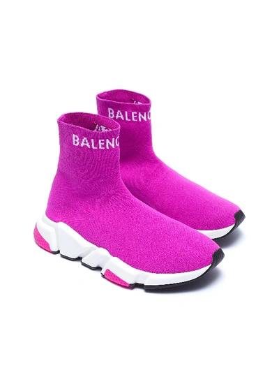 Shop Balenciaga 'speed' Logo Cuff Knit Slip-on Sneakers In Fuchsia / White