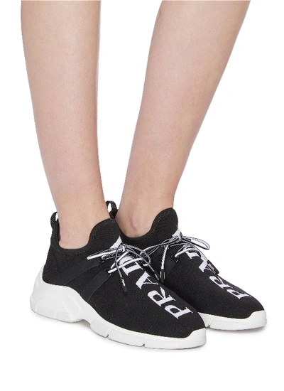 Shop Prada Logo Intarsia Knit Sneakers