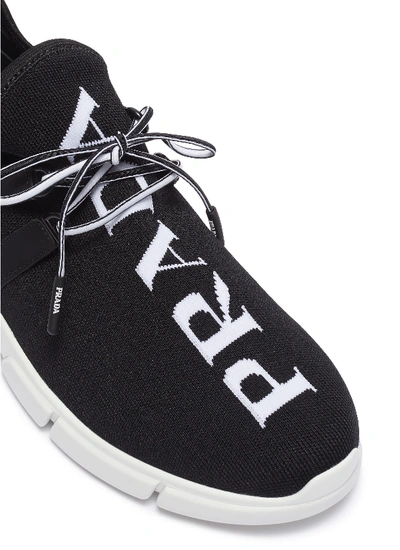 Shop Prada Logo Intarsia Knit Sneakers