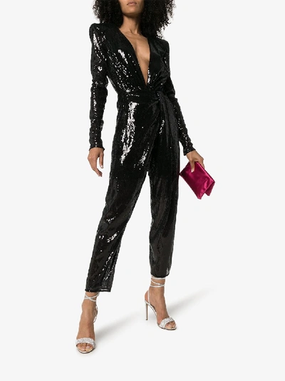 Shop Attico Deep V-neck Sequinned Jumpsuit In Black