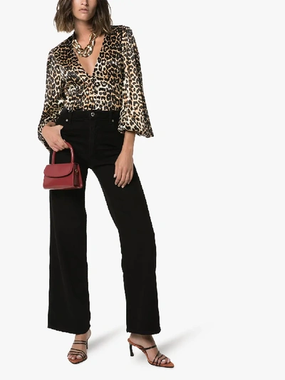Shop Ganni Leopard Print Silk Blouse In Brown